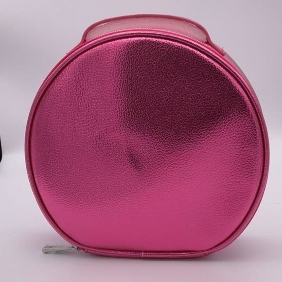 Neiman Marcus Metallic Pink Round Beauty Cosmetic Bag bPurse NEW - Picture 1 of 4